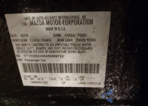 2010 Mazda Mazda6 I Touring Plus z USA, uszkodzony, nr VIN 1YVHZ8CH0A5M09722